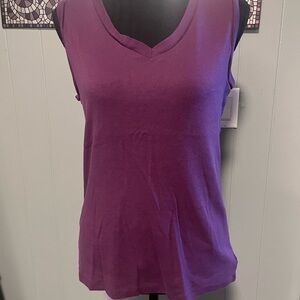 Eddie Bauer Womens Sleeveless Tank Top Shirt Small maroon V-Neck Cotton